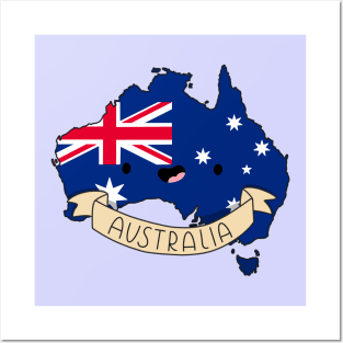 Kawaii Australia Flag Map Posters and Art